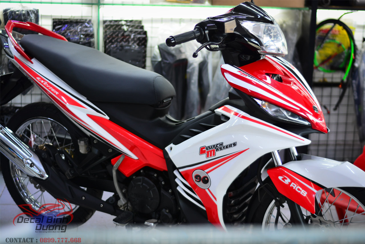 Tem Xe Yamaha Exciter 135 Trắng Đỏ Đơn Giản Tươi Mới