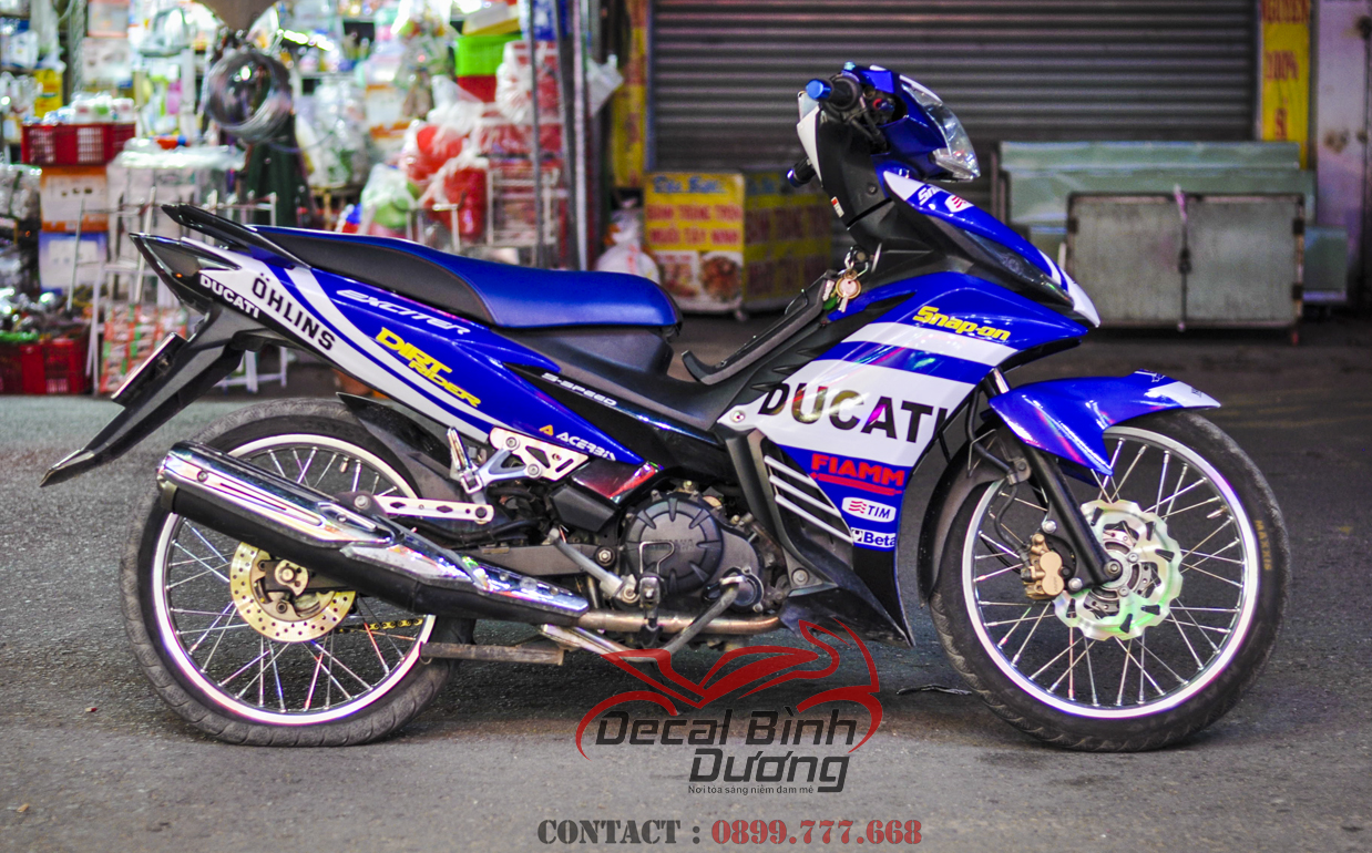 Tem Exciter 135 Xanh Trắng Ducati - Decal Xe Exciter 135 Đẹp