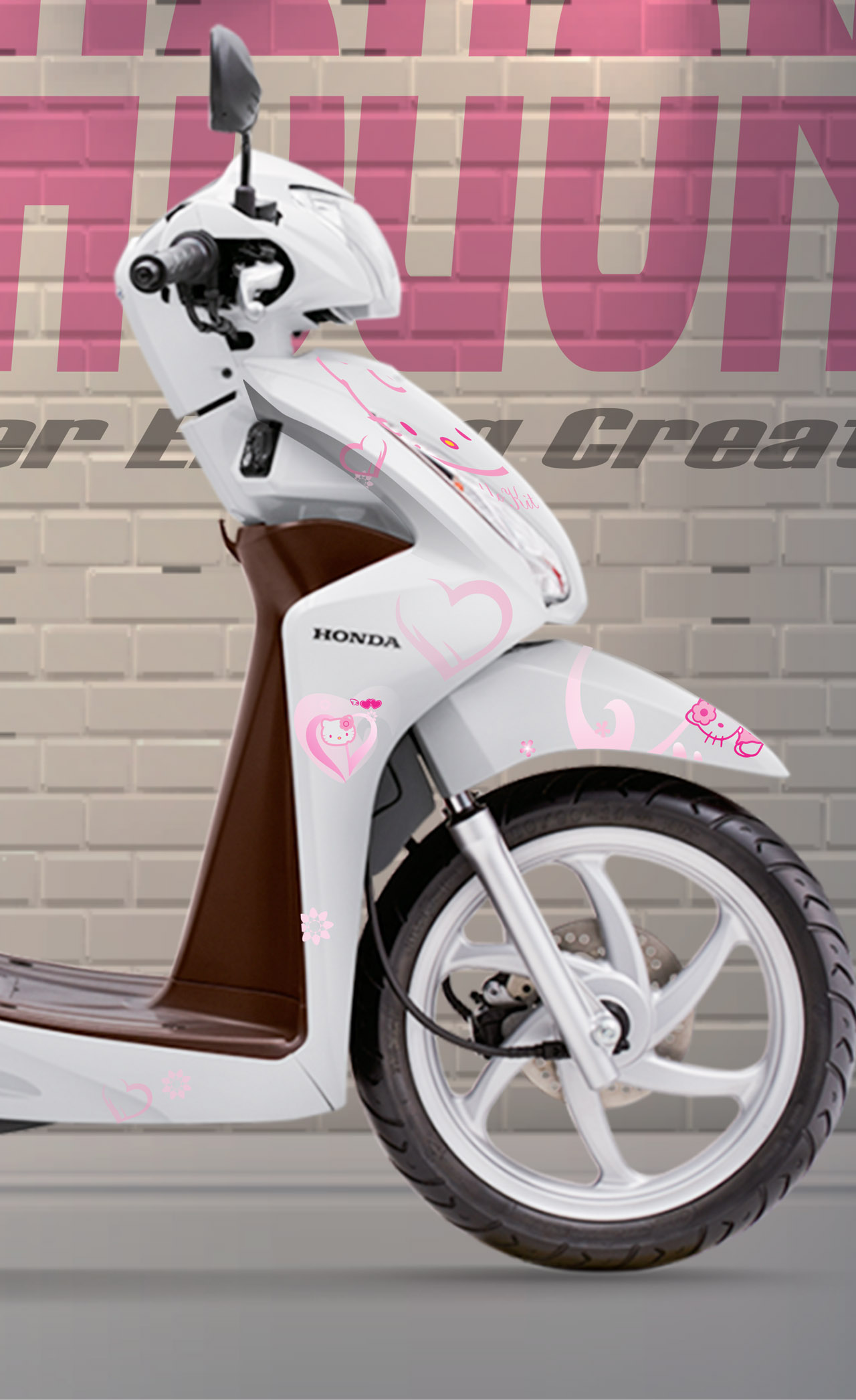 Tem Trùm Xe Honda Vision Hồng Trắng Hello Kitty Siêu Đáng Yêu