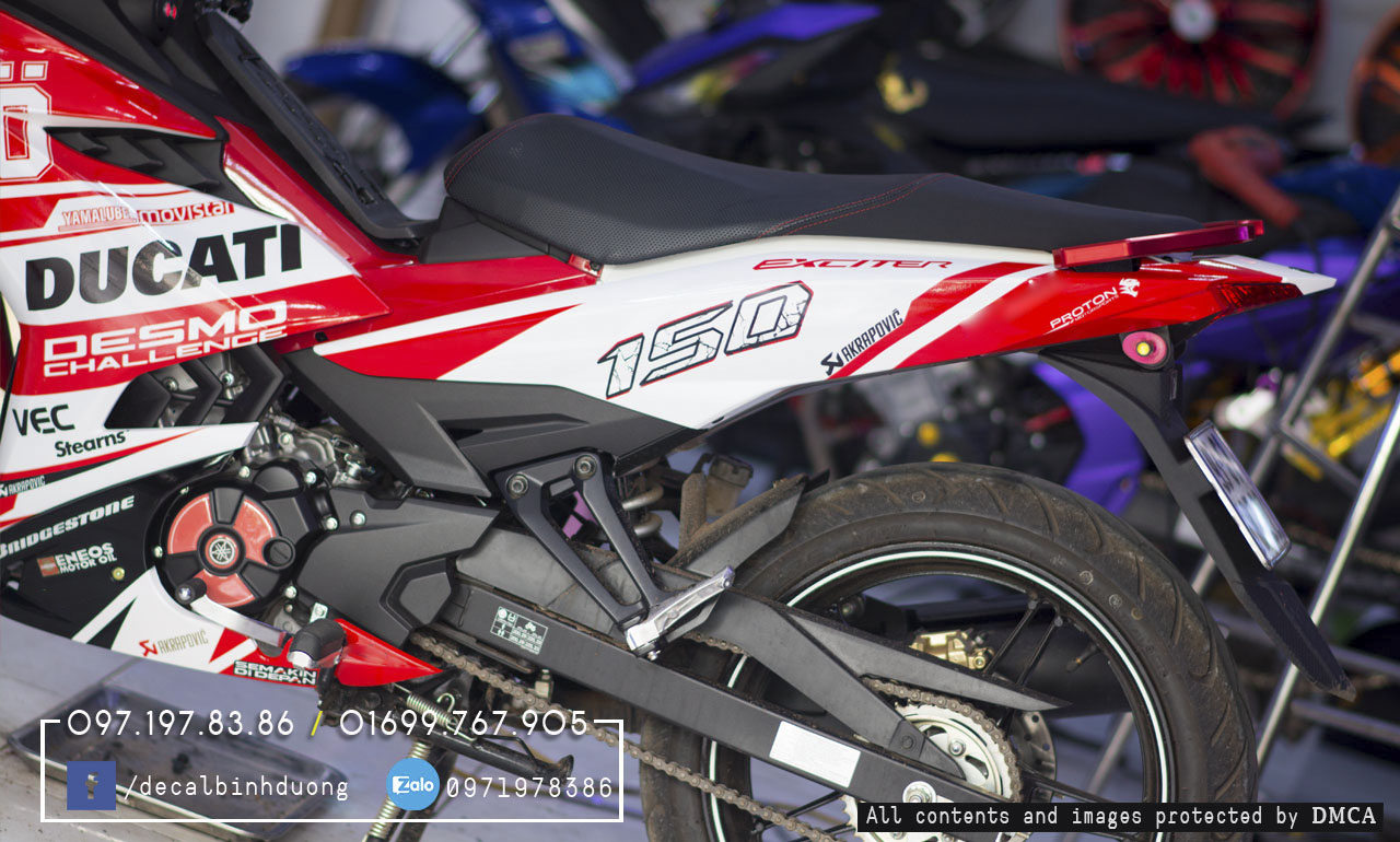 Tem Xe Exciter 150 Trắng Đỏ Độ Phiên Bản Ducati